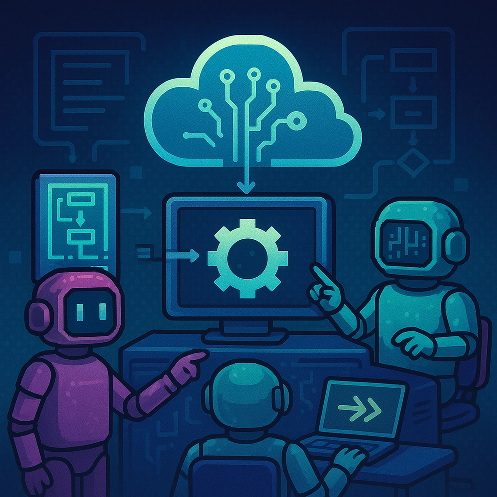 AI specialists monitoring automation workflows